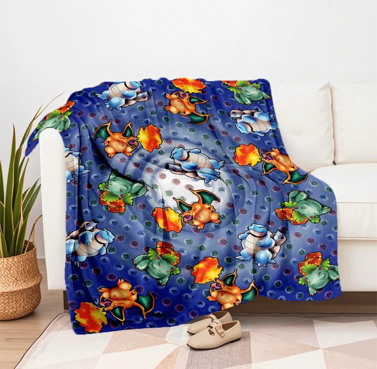 Pokemon Vintage Kanto Starter Evolutions TCG Fleece Throw Blanket Pokemon Vintage Kanto Starter Evolutions TCG Fleece Throw Blanket